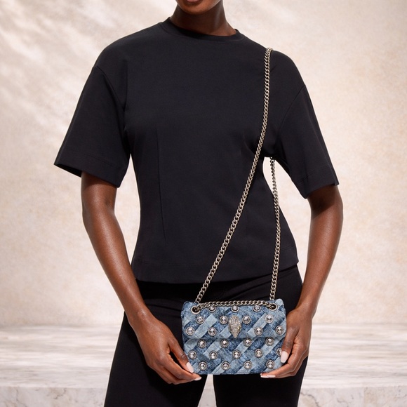 NWT Kurt Geiger Crystals Mini Kensington Convertible Denim Crossbody - Picture 5 of 17